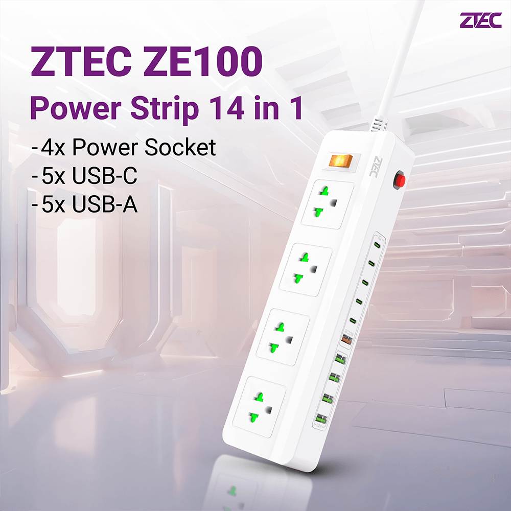 รางปลั๊กไฟอเนกประสงค์ ZTEC ZE100 POWER ใช้งานพร้อมกันได้ถึง 14 อุปกรณ์_1
